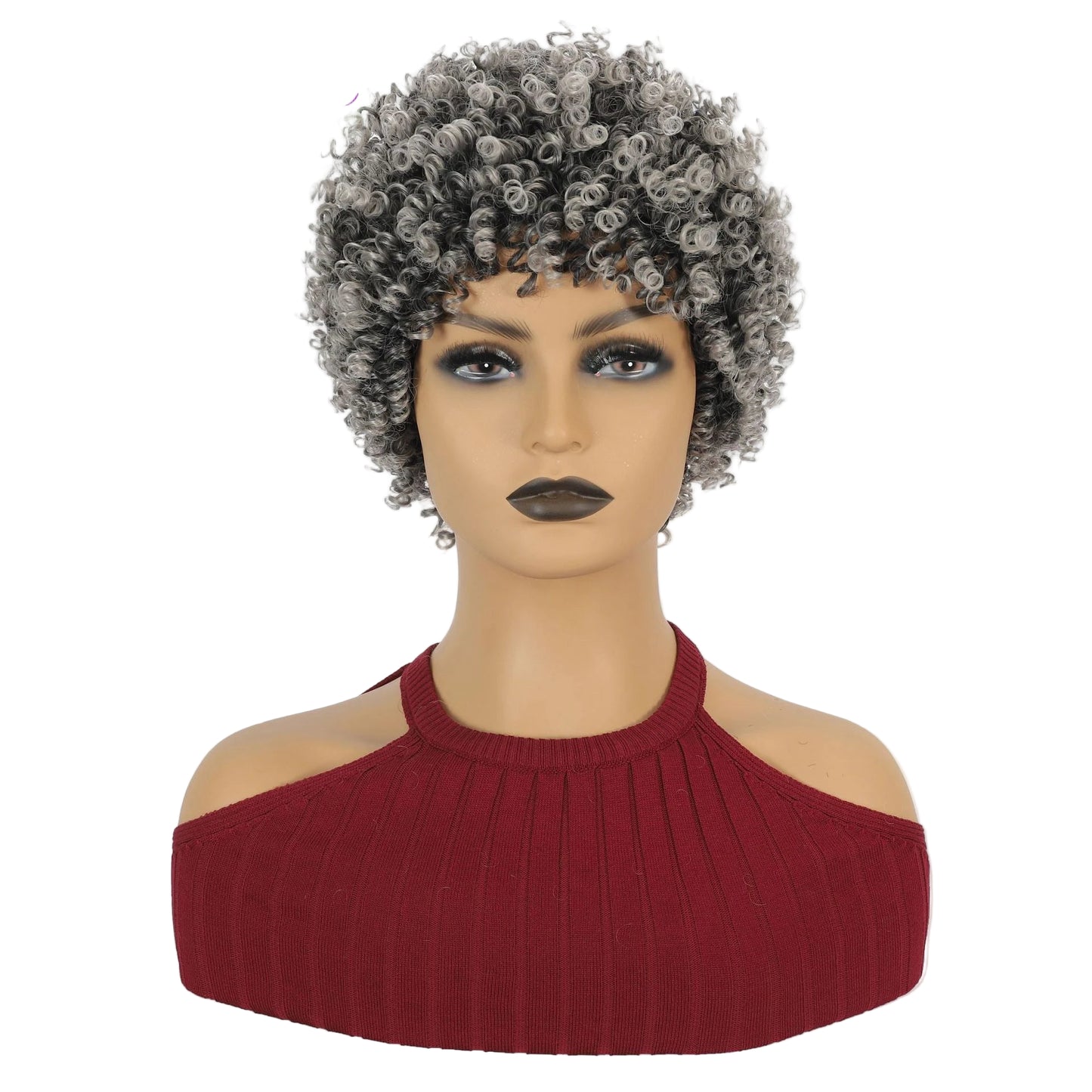 Short Kinky Curly Afro Wig with Bangs