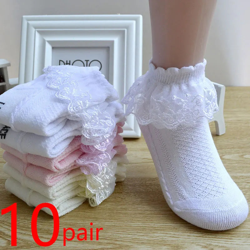 Lace Ruffle Cotton Ankle Socks for Girls
