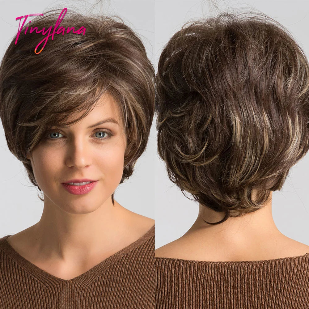 Dark Brown Layered Pixie Wig with fluffy Bangs