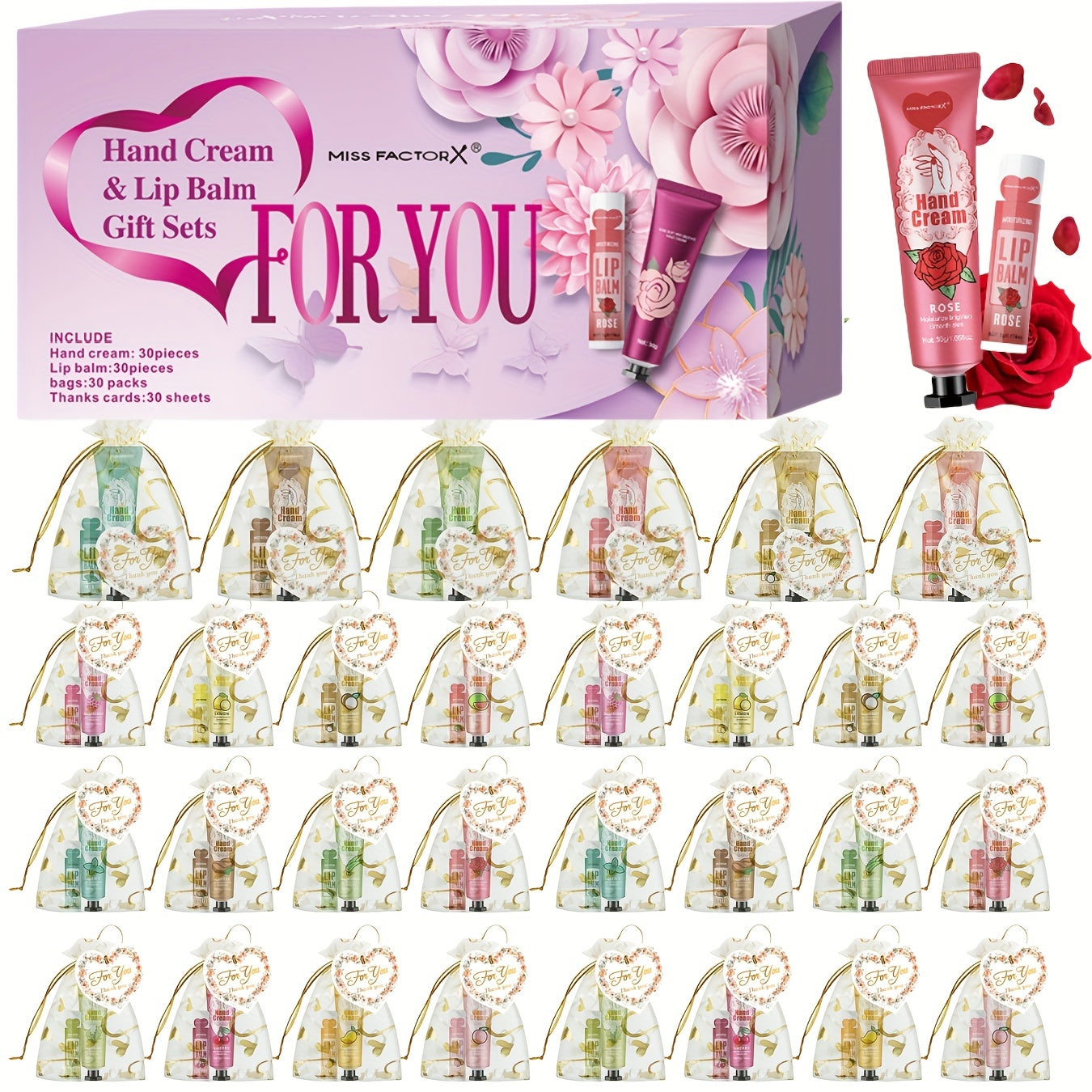 Lip Balm & Hand Cream Gift Set, 30 Sets/Box