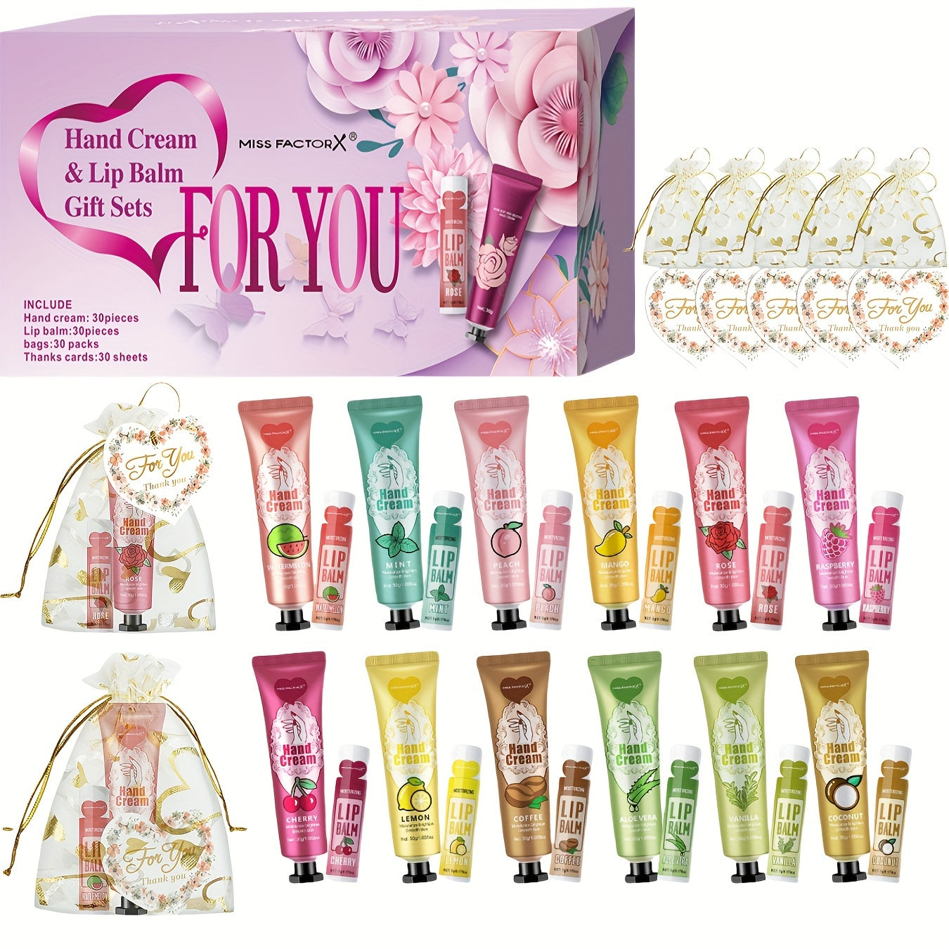 Lip Balm & Hand Cream Gift Set, 30 Sets/Box