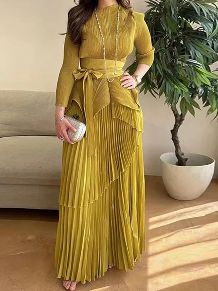 Elegant Pleated Maxi Two-Piece for Women
