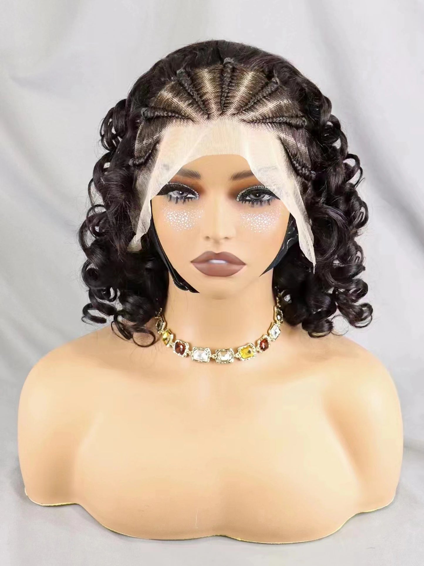 Loose Curly Bob Lace Frontal Wig-Braided style