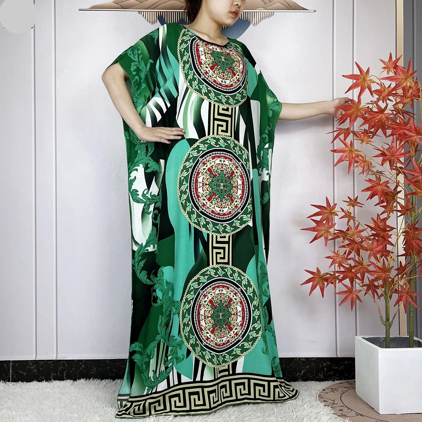 Elegant Loose fit Printed Caftan Dress with scarf