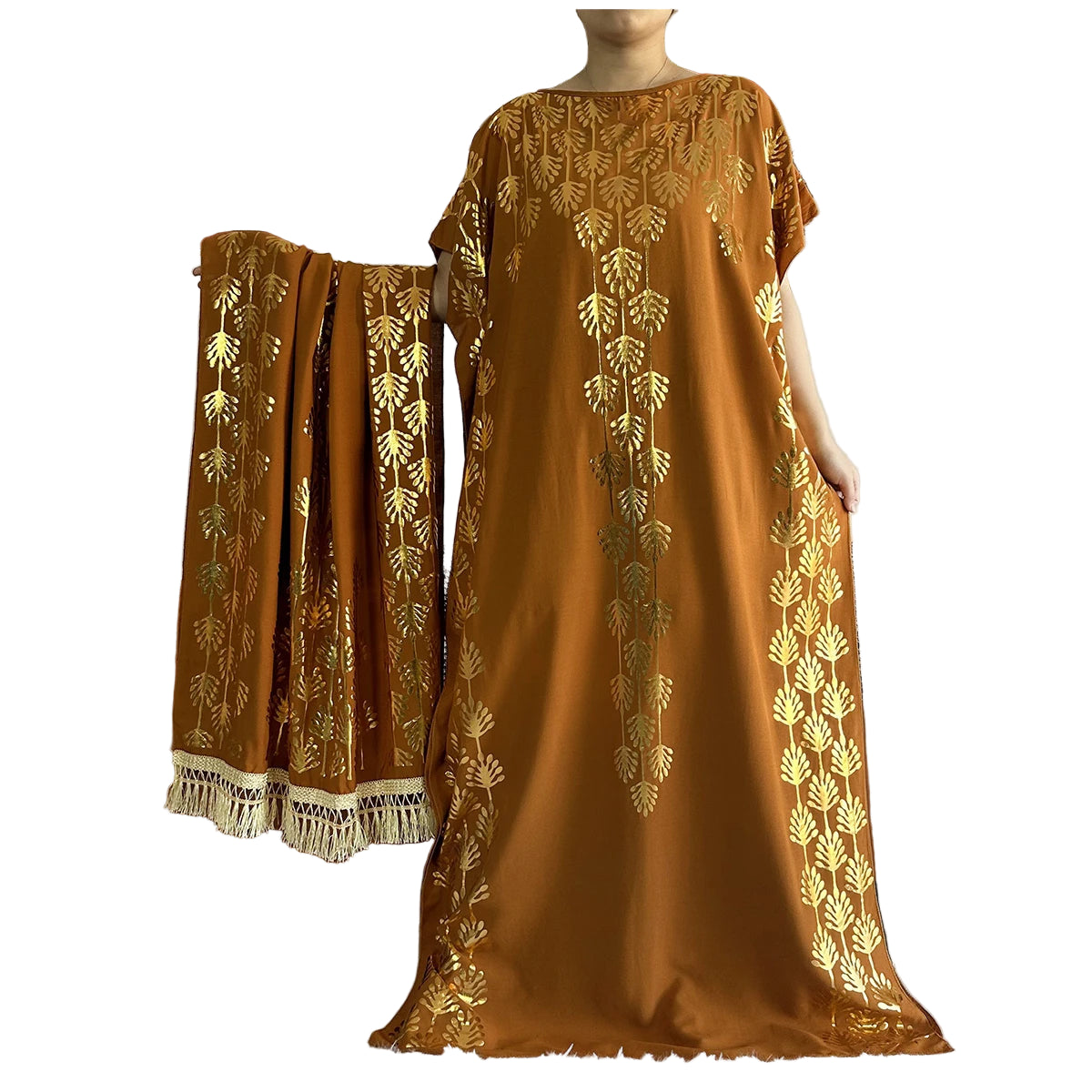 Women Dubai Print Caftan Dress with Headscarf