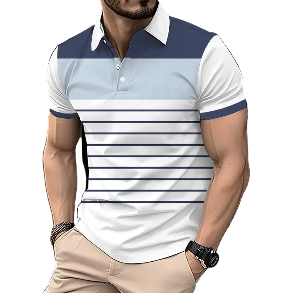Men's 3D Printed Striped Polo Shirt
