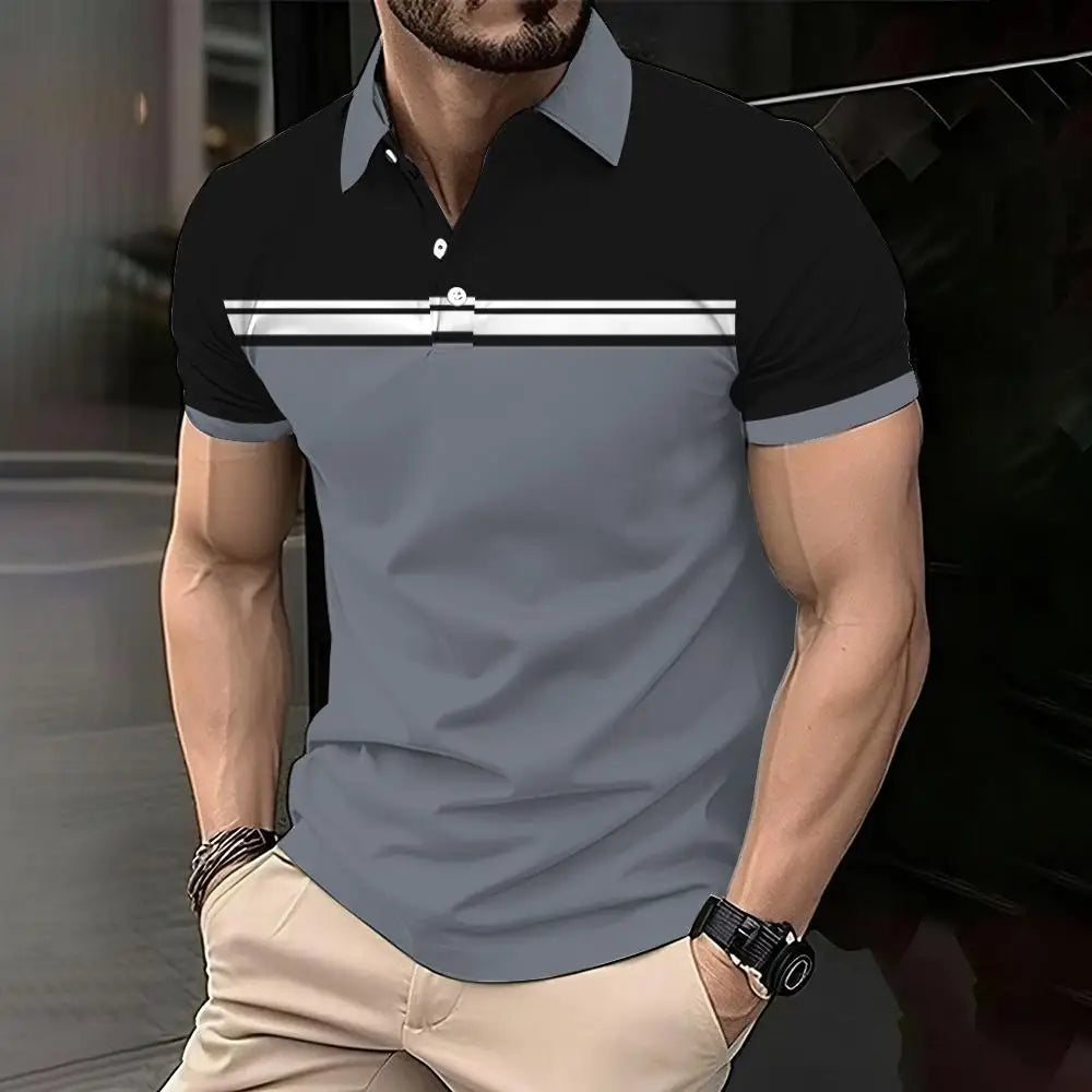 Men's 3D Printed Striped Polo Shirt