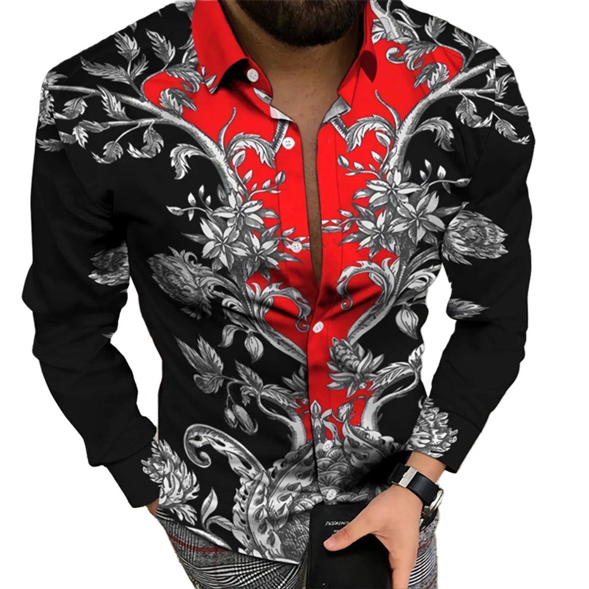 Men’s Spring/Summer Luxury Printed Long Sleeve Shirt