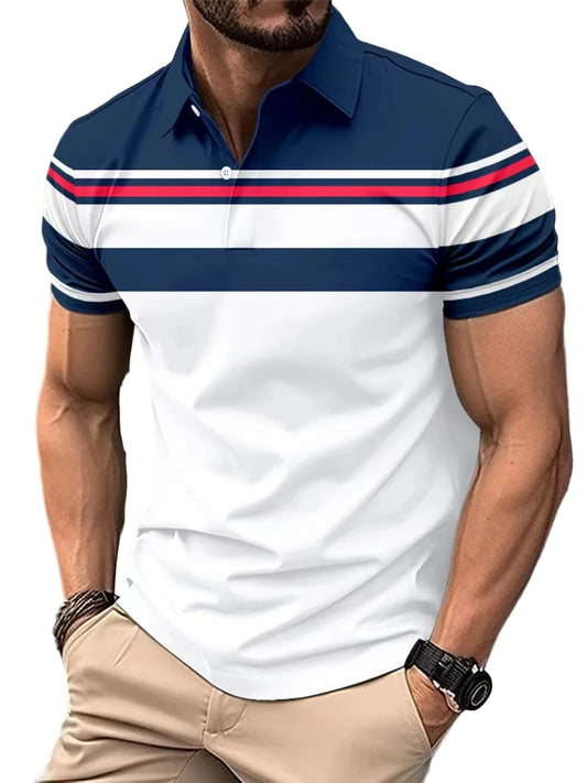 Men’s Spliced Striped Polo Shirt-Summer Fashion