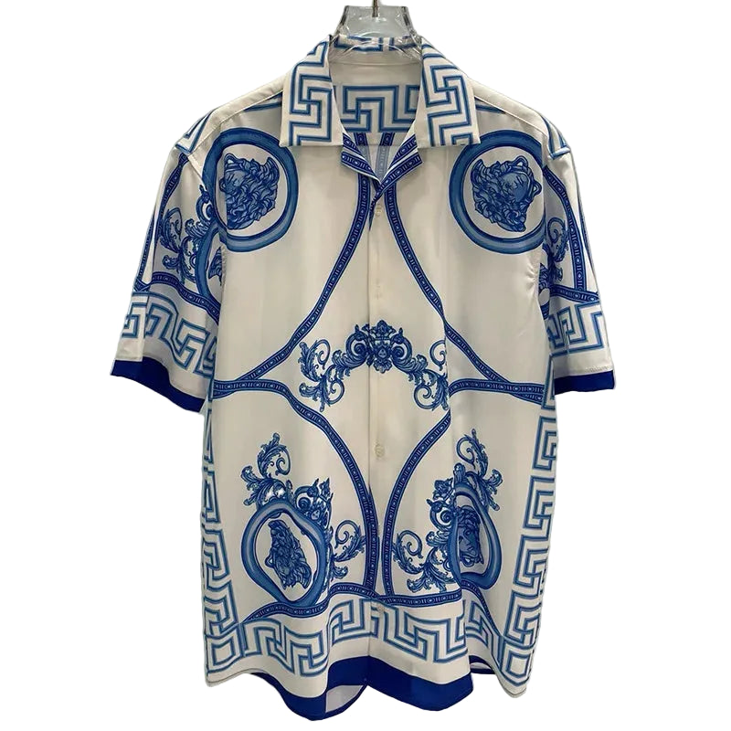 Men’s Blue & White Porcelain Flower Shirt