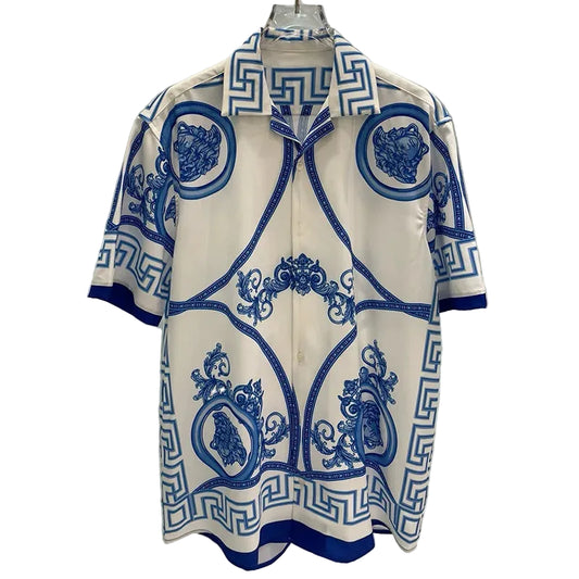 Men’s Blue & White Porcelain Flower Shirt