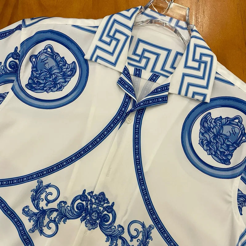 Men’s Blue & White Porcelain Flower Shirt