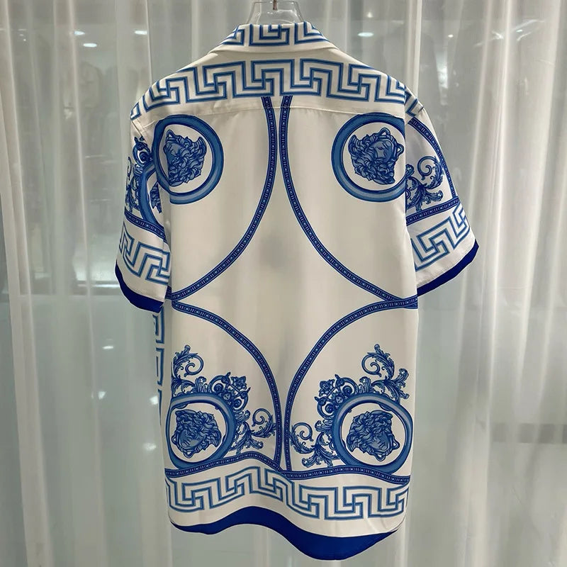 Men’s Blue & White Porcelain Flower Shirt