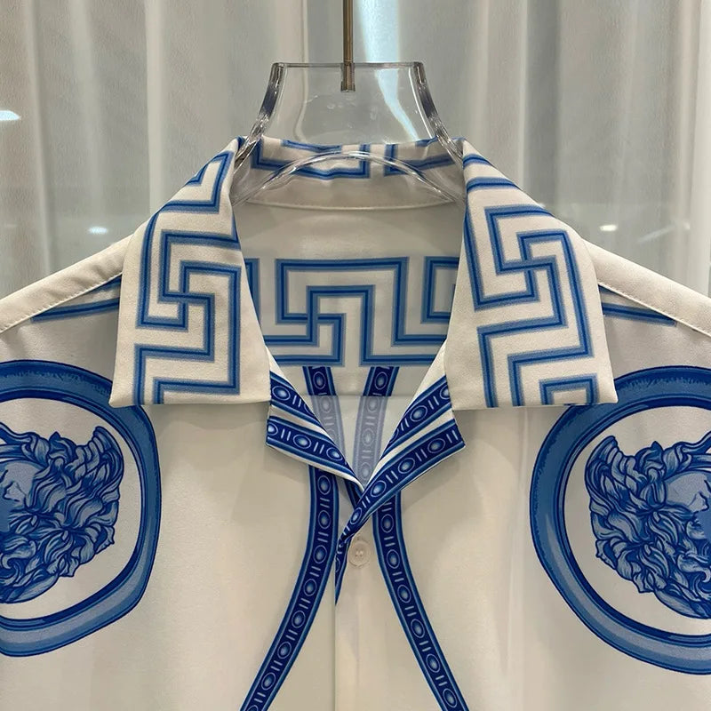 Men’s Blue & White Porcelain Flower Shirt