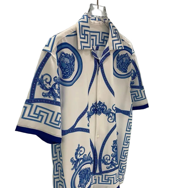 Men’s Blue & White Porcelain Flower Shirt