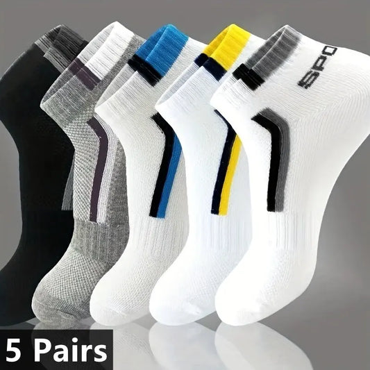 Men’s Striped Sports Ankle Socks (5 Pairs)