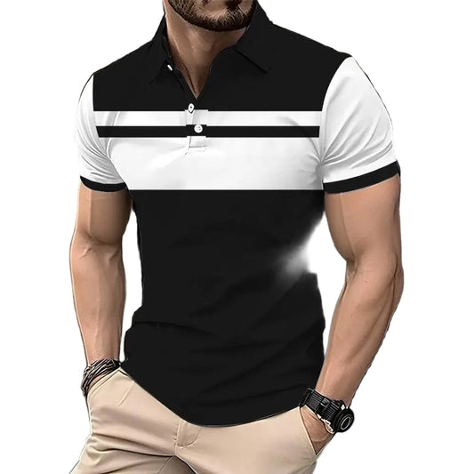 Men's 3D Printed Striped Polo Shirt