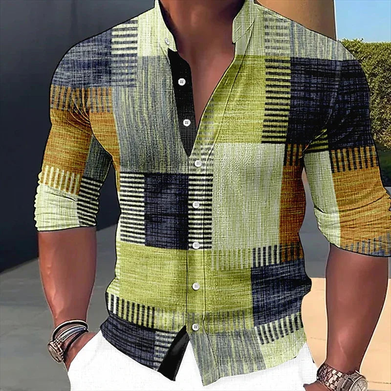 Men's Retro Gradient Stitched Shirt