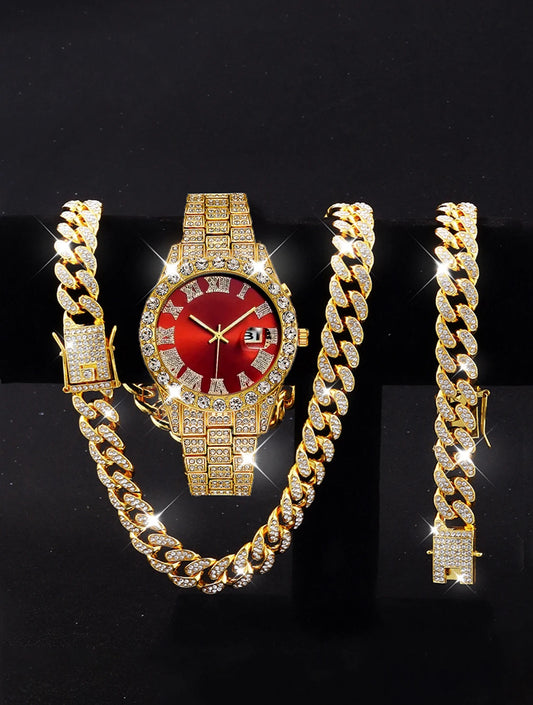 Men's Diamond Rhinestone Watch Set