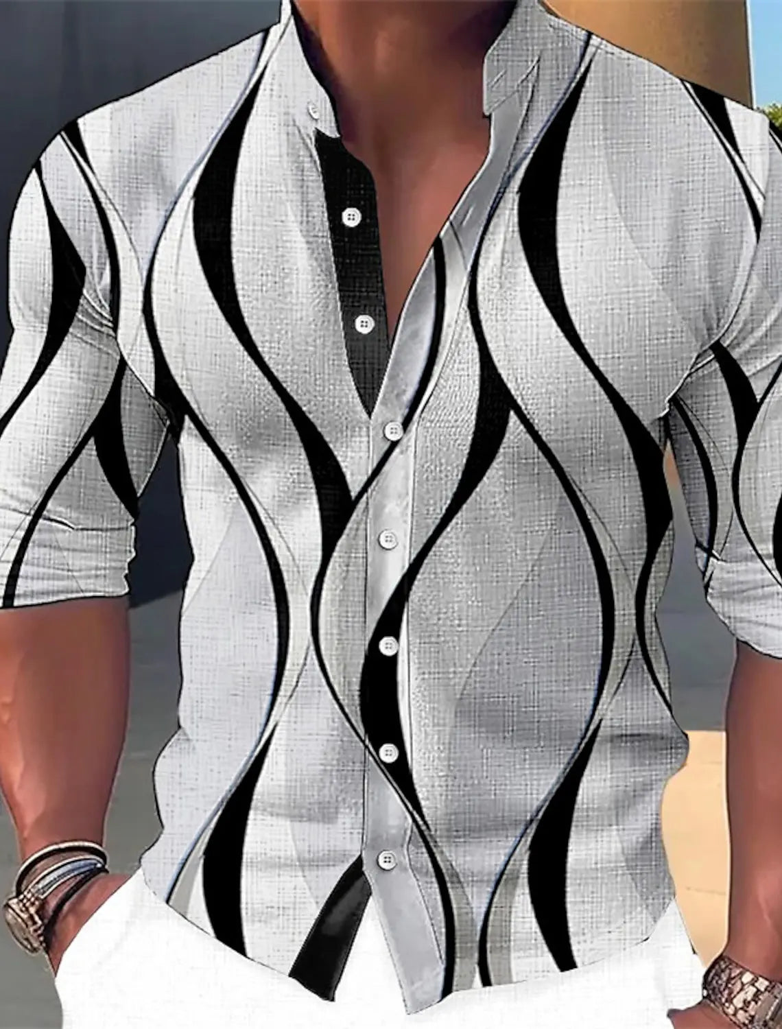 Men's Geometric Print Long Sleeve Shirt