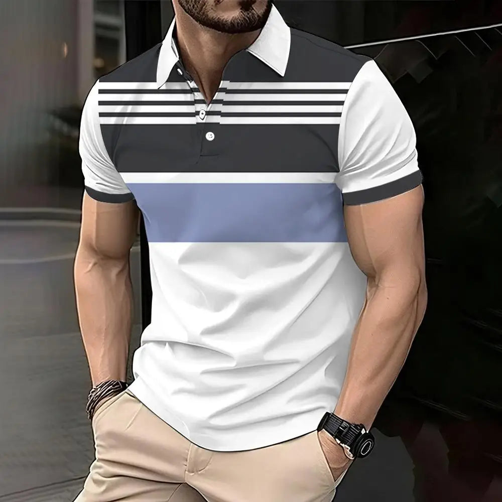 Men's 3D Printed Striped Polo Shirt