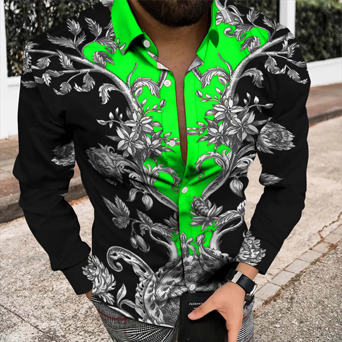 Men’s Spring/Summer Luxury Printed Long Sleeve Shirt