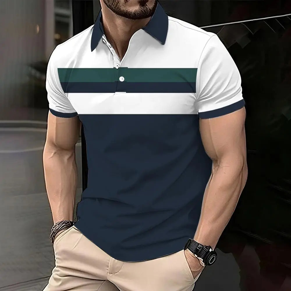 Men's 3D Printed Striped Polo Shirt