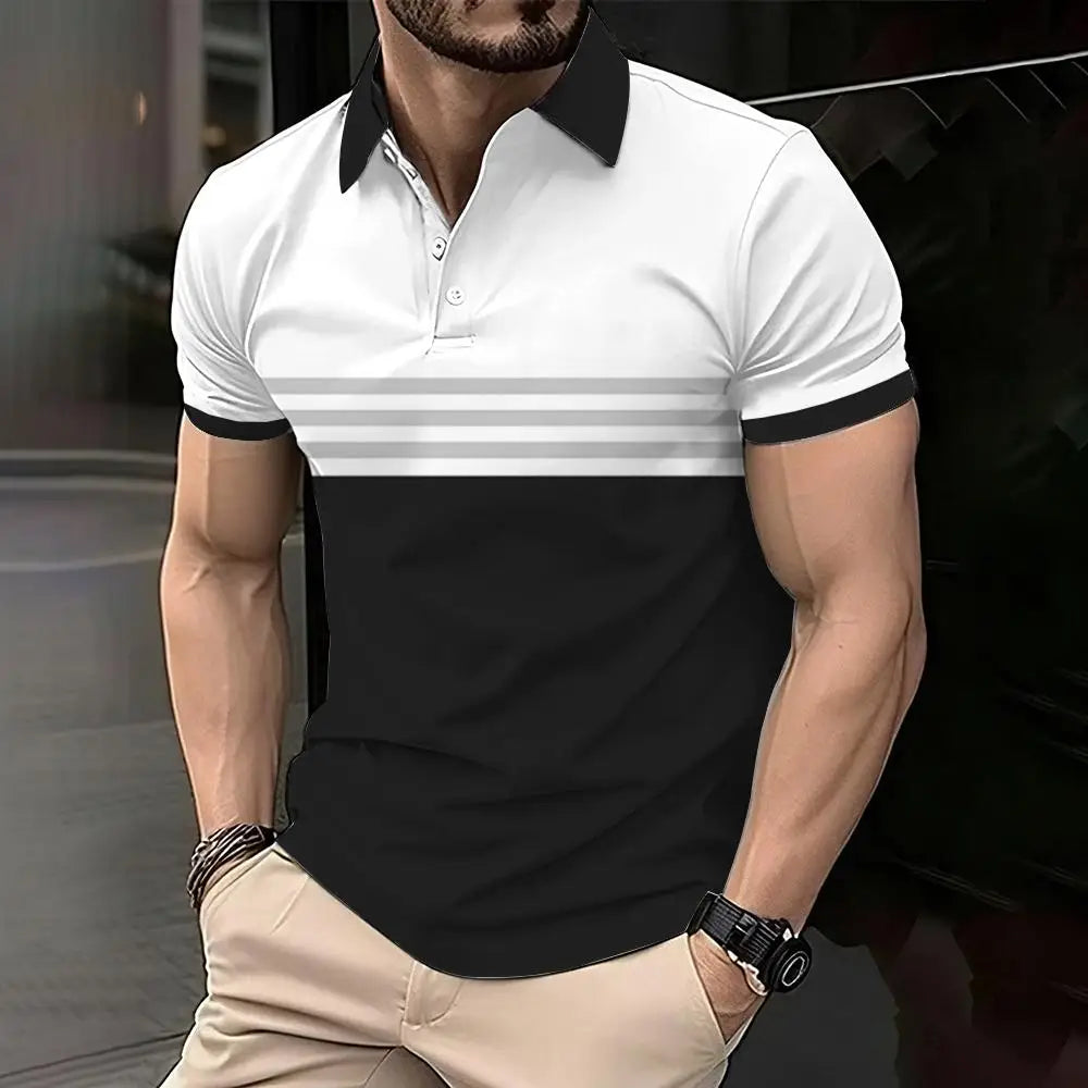 Men's 3D Printed Striped Polo Shirt