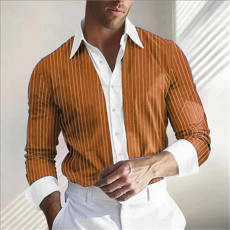 Men’s Striped 3D Printed Long Sleeve Shirt