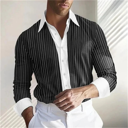 Men’s Striped 3D Printed Long Sleeve Shirt