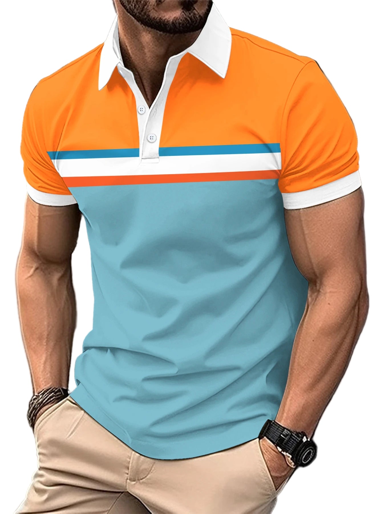Men’s Striped Short Sleeve Polo Shirt