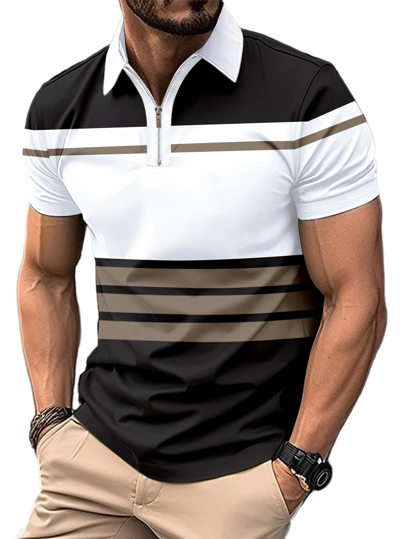 Men’s Spliced Striped Polo Shirt-Summer Fashion
