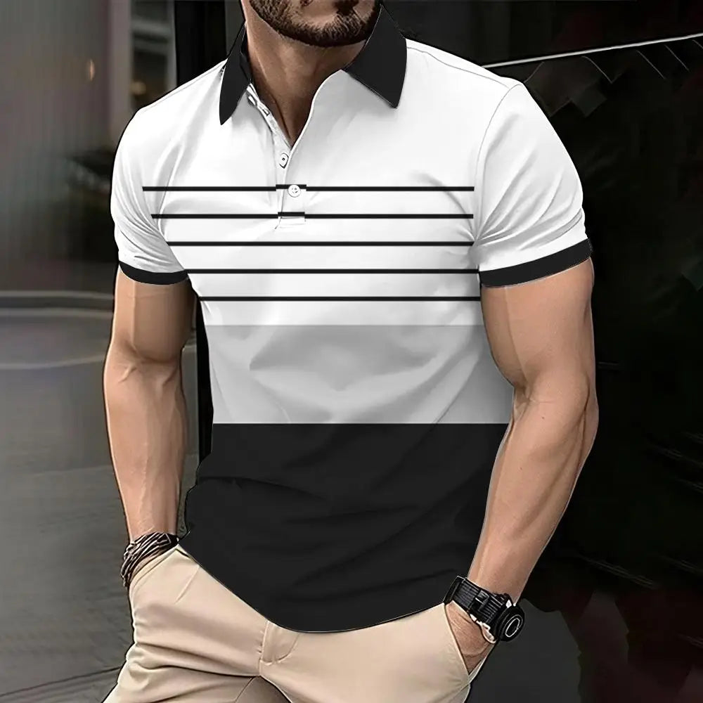 Men's 3D Printed Striped Polo Shirt