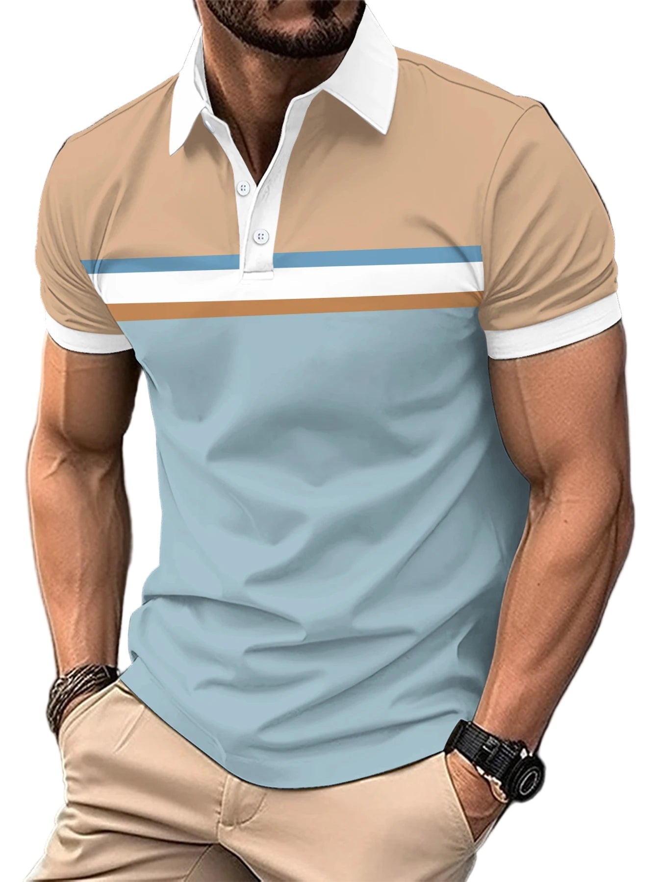 Men’s Striped Short Sleeve Polo Shirt