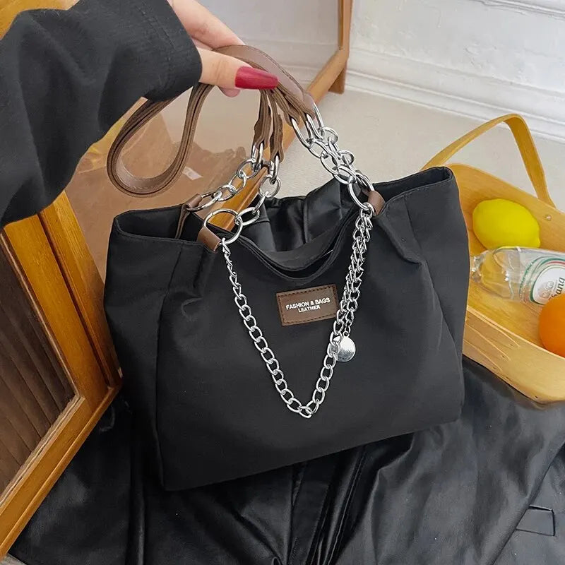 Nylon Large Capacity Tote Bag with chain