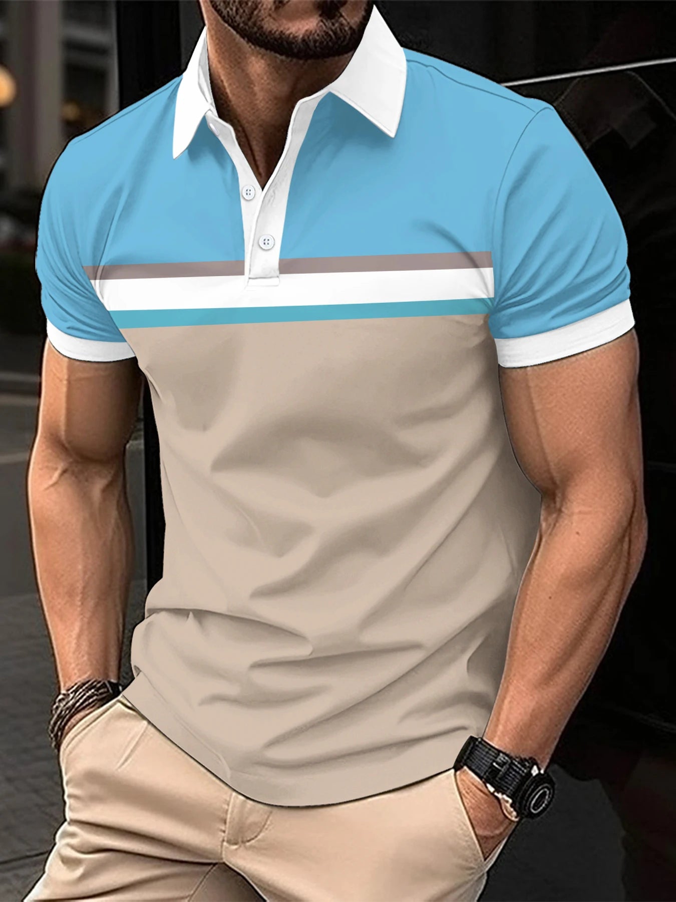Men’s Spliced Striped Polo Shirt-Summer Fashion