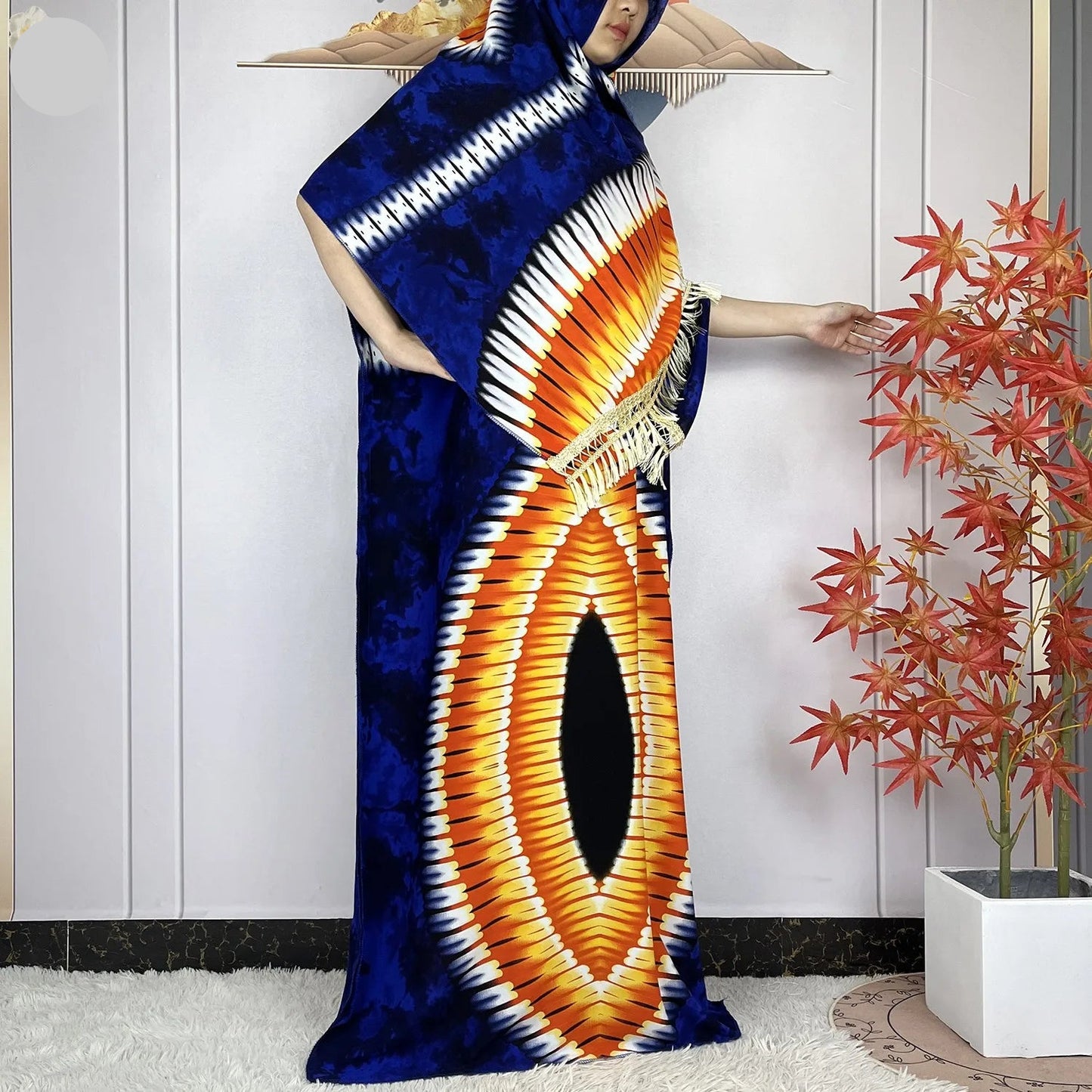 Elegant Loose fit Printed Caftan Dress with scarf