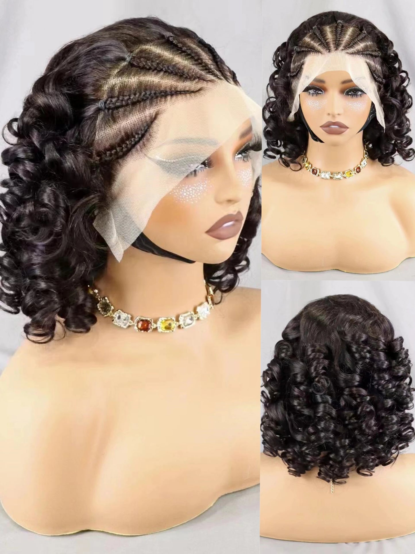 Loose Curly Bob Lace Frontal Wig-Braided style