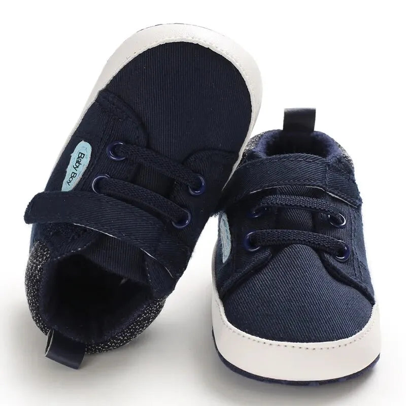 Baby Boy High Top Canvas Soft Sole Shoes