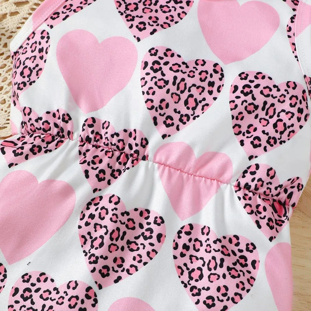 Newborn Baby Girl Sleeveless Heart Print Romper Set