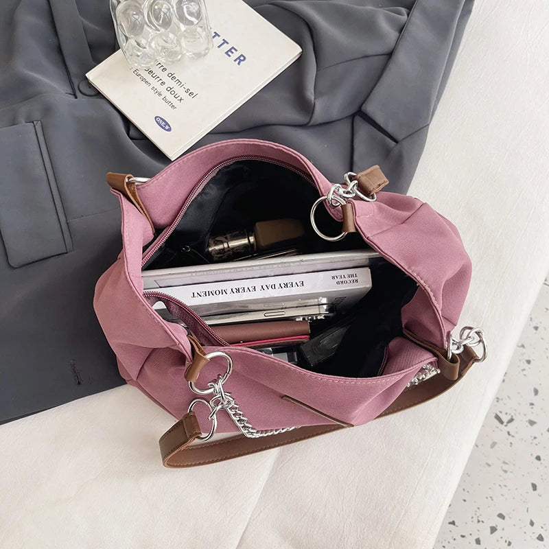 Nylon Large Capacity Tote Bag with chain
