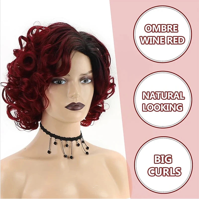 Short Burgundy Curly Wigs for Women