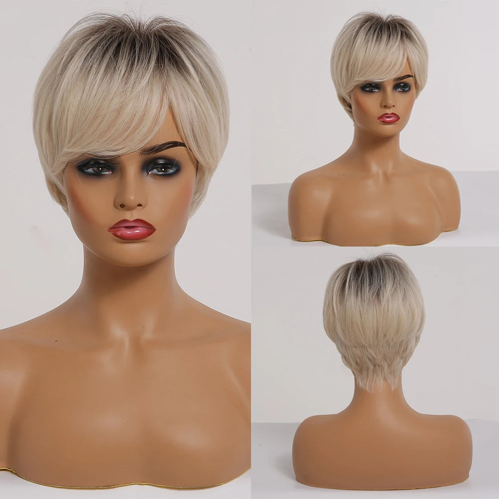 Dark Brown Layered Pixie Wig with fluffy Bangs