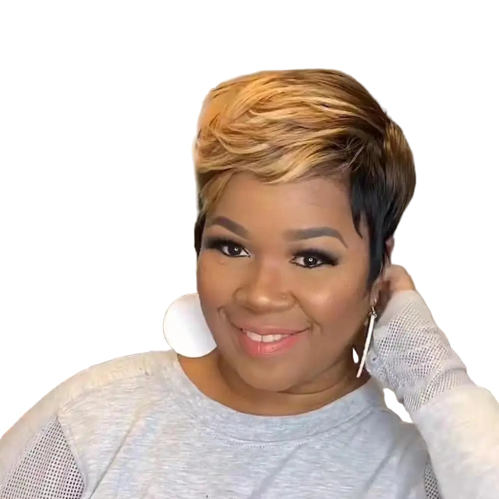 Honey Gold Short Straight Pixie Cut Bob Wig for Women
