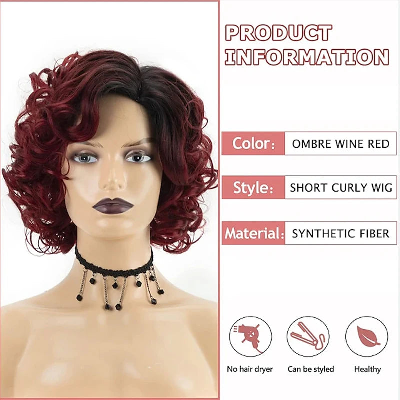 Short Burgundy Curly Wigs for Women