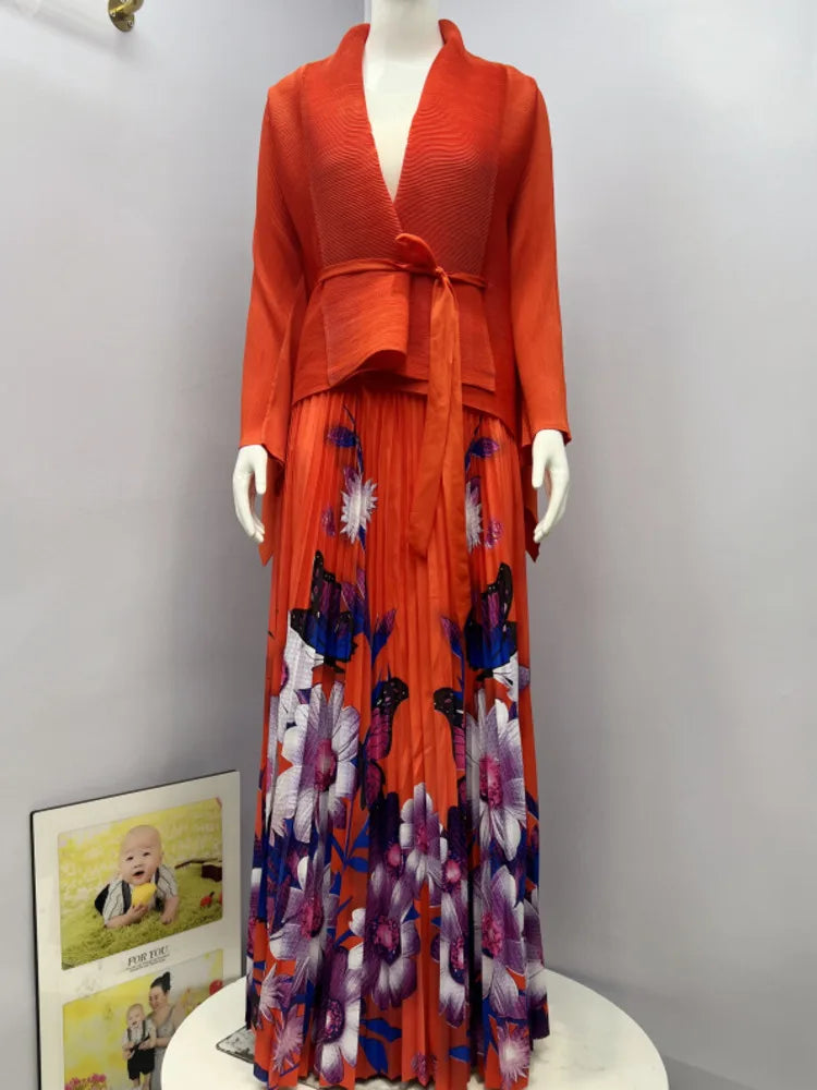 Elegant Pleated Print 2-Piece Set for Women