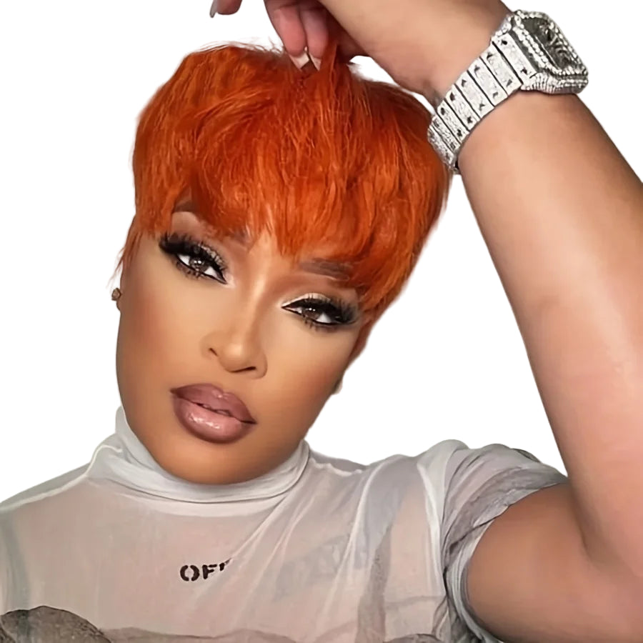 Ginger Short Human Hair Wig with Bangs