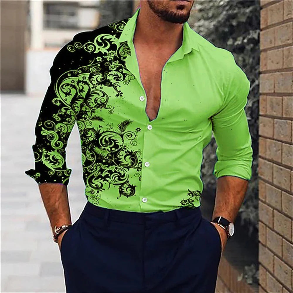 Men’s Elegant Pink Hawaiian Long Sleeve Shirt