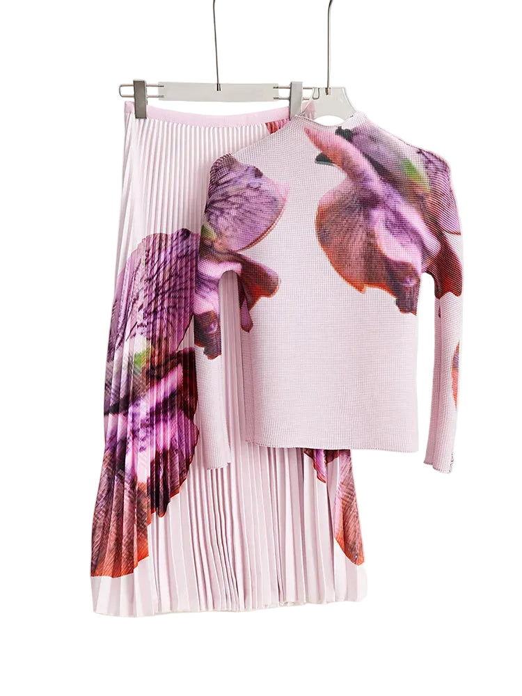 Women’s Pink Pleated Top & Skirt Set