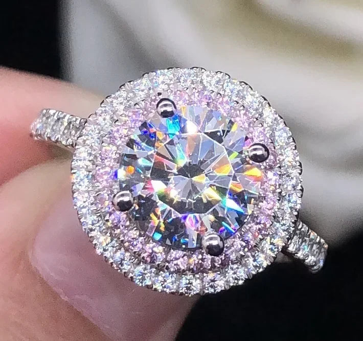 14K White Gold AU585 Moissanite Double Ring